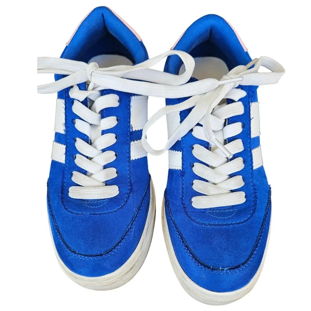 Madden Girl Blue Chunky Platform Sneakers White Stripes Pink Heel Womens 6M Bold